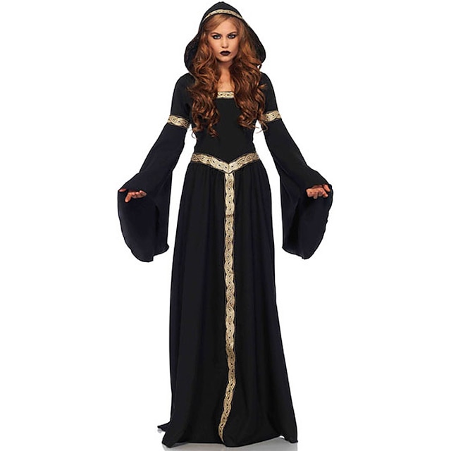  Witch Vintage Inspired Medieval Renaissance Wasp-Waisted Vacation Dress Dress Hoodie Women's Costume Black Vintage Cosplay Long Sleeve Long Length