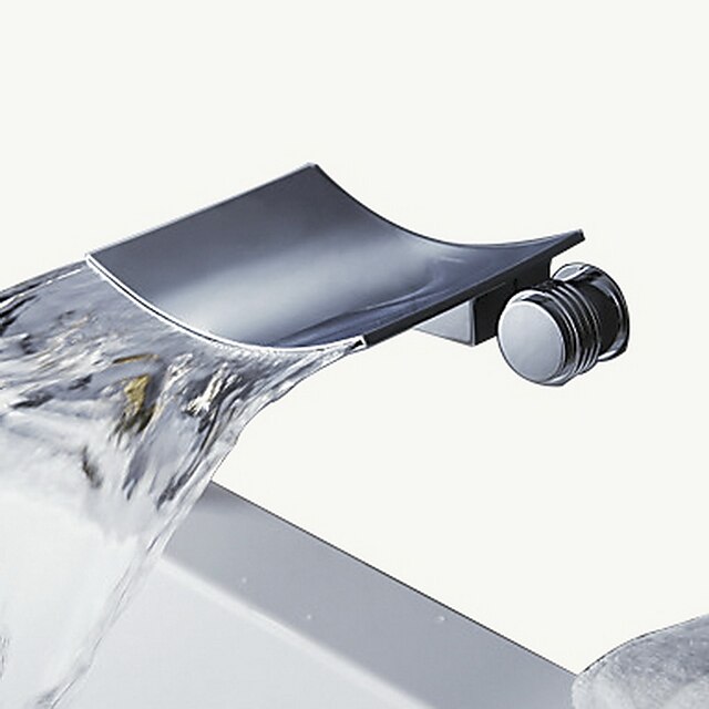  Bathtub Faucet - Contemporary Chrome Wall Mounted Ceramic Valve Bath Shower Mixer Taps / Two Handles Three Holes