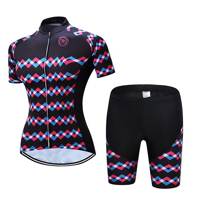  Women's Short Sleeve Cycling Jersey with Shorts Polyester Black Bike Clothing Suit Breathable Quick Dry Moisture Wicking Sweat-wicking Sports Scales Mountain Bike MTB Road Bike Cycling Clothing
