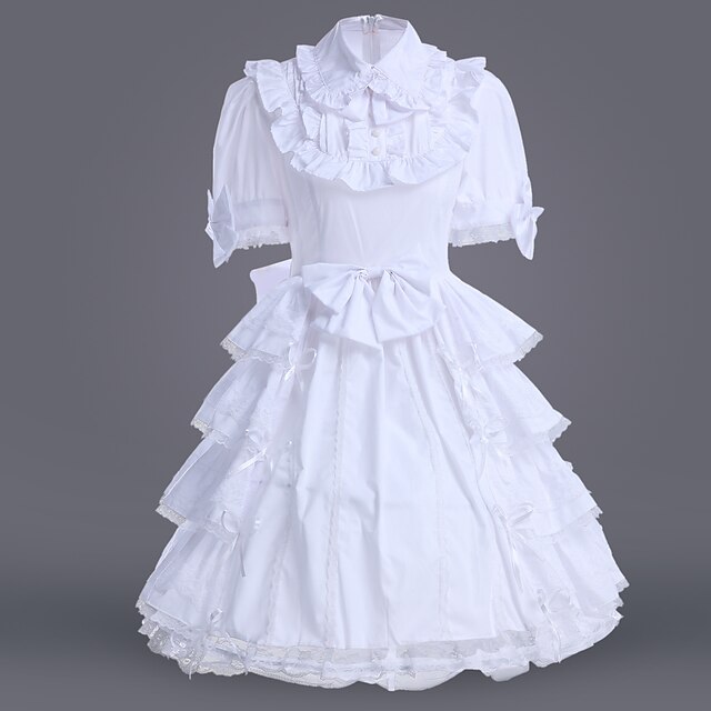  Classic Lolita Lolita Klänningar Dam Flickor Cotton Japanska Cosplay-kostymer Plusstorlekar Anpassad Vit Balklänning Enfärgad Kortärmad Medium längd / Klassisk / Traditionell Lolita