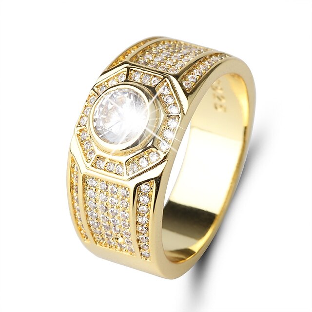  Men's Band Ring Cubic Zirconia 1pc Gold Titanium Steel Circle Classic Elegant Vintage Wedding Daily Jewelry Vintage Style