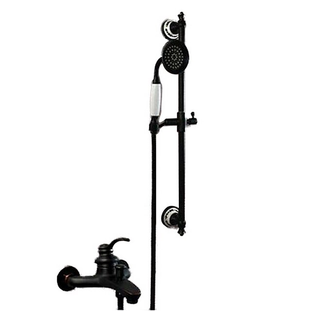  Sistema ducha Conjunto - Efecto lluvia Moderno Bronce Aceitado Sistema ducha Válvula Cerámica Bath Shower Mixer Taps / Latón / Sola manija Cuatro Agujeros