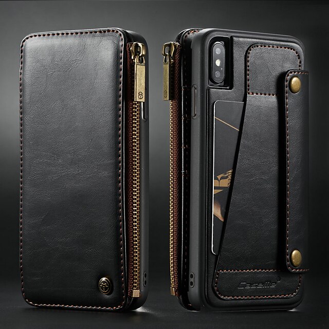  CaseMe Case For Apple iPhone XS Max Card Holder / Shockproof / with Stand Full Body Cases Solid Colored Hard PU Leather