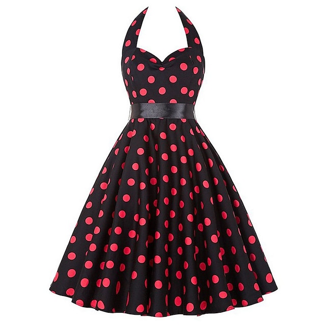  Audrey Hepburn Gentlewoman Polka Dots Retro Vintage 1950s Cocktail Dress Vintage Dress Summer Dress Rockabilly Prom Dress Women's Adults' Costume Vintage Cosplay Dailywear Night out&Special occasion