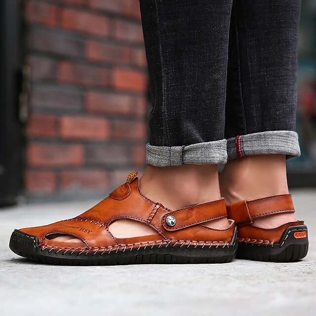 Men's Sandals Leather Sandals Plus Size Handmade Shoes Comfort Shoes ...