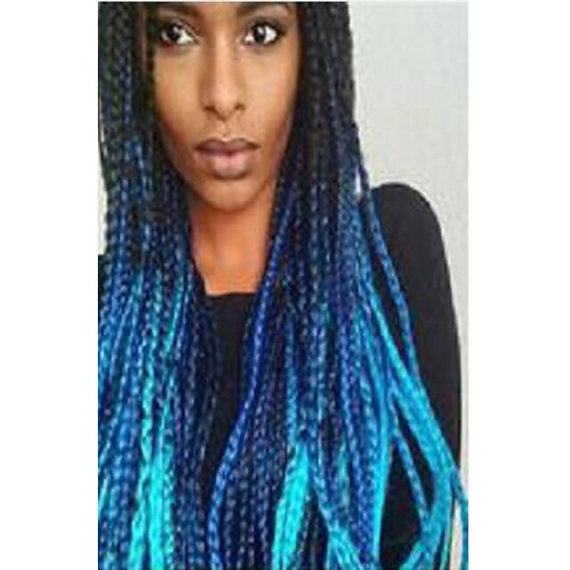  Synthetic Lace Front Wig Dreadlocks / Faux Locs Plaited Layered Haircut Braid Lace Front Wig Long Black / Blue Synthetic Hair 24 inch Women's Women Ombre Hair Plait Hair Black Blue Sylvia