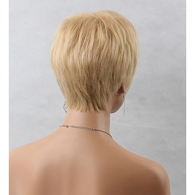 Human Hair Blend Wig Short Natural Straight Pixie Cut Blonde Red Mixed ...