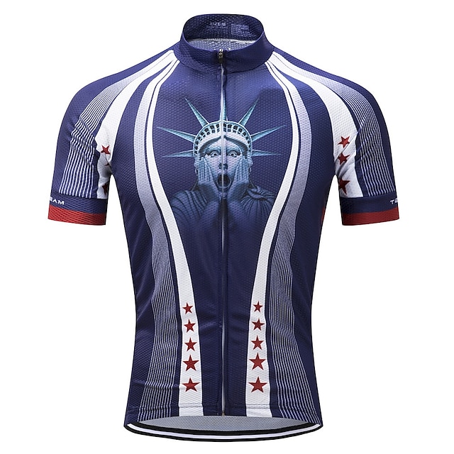  Men's Short Sleeve Cycling Jersey Polyester Blue Stars Bike Jersey Top Mountain Bike MTB Road Bike Cycling Quick Dry Moisture Wicking Sports Clothing Apparel / Stretchy / SBS Zipper