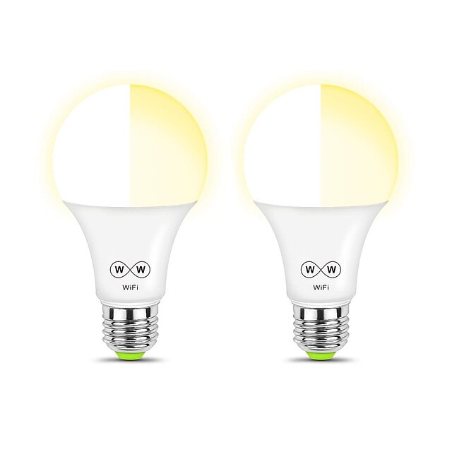  2pcs Smart WiFi Warm White Light Bulb E27 A19 6.5W Bulb for Bedroom Night Light No Hub RequiredCompatible with Alexa Che & Google Assistant & IFTTT Music Mode & Sunrise Sunset Mode
