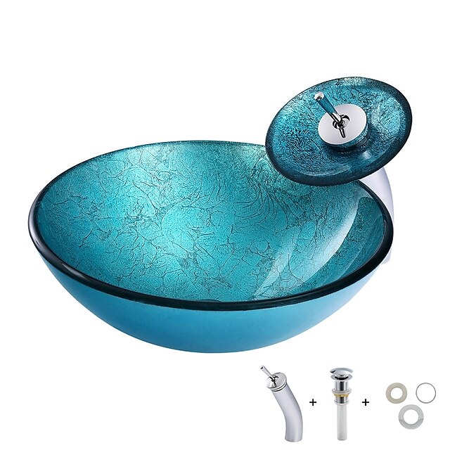  Bathroom Sink / Bathroom Faucet / Bathroom Mounting Ring Antique - Tempered Glass Round Vessel Sink