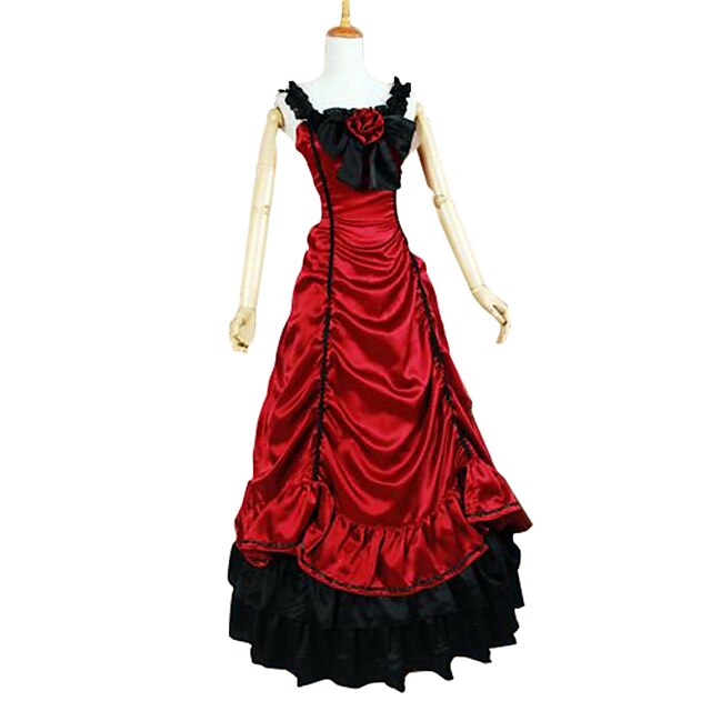  Victoriansk Kostume Gotisk Lolita Klassisk og Traditionel Lolita Dame Kjoler Rød Vintage Cosplay Satin Uden ærmer Lang Længde Plusstørrelser Customized
