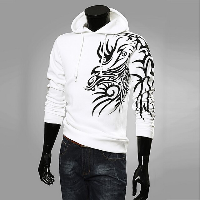  Hombre Tallas Grandes Sudadera Dragón Geométrico Estampado Con Capucha Básico / Chic de Calle / Tejido Oriental Deportes - Manga Larga Blanco Negro Azul Piscina Gris Claro Gris Oscuro Marrón Azul