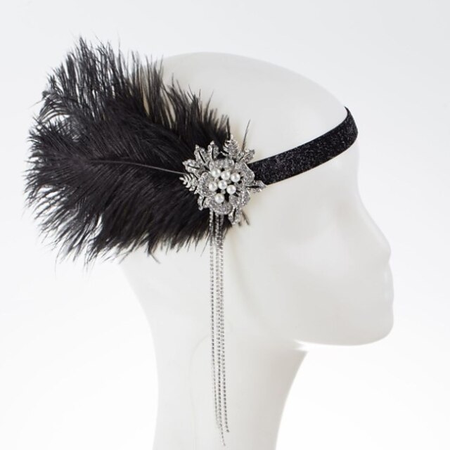  The Great Gatsby Charleston Vintage 1920s Roaring Twenties Flapper Headband Women's Feather Costume Head Jewelry Black Vintage Cosplay Party Prom