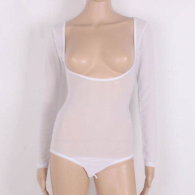 Mesh Transparent Low Cut Belly Dance Top Body Suil w Shorts Stretch Long Sleeve Mesh Transparent Low Cut Belly Dance Top Body Suil w Shorts Stretch Long Sleeve