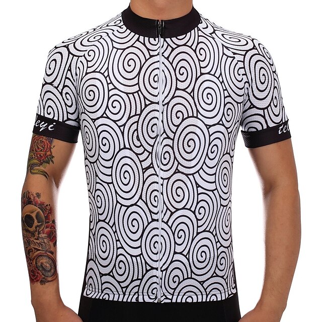  Men's Short Sleeve Cycling Jersey Polyester Black / White Floral Botanical Bike Jersey Top Mountain Bike MTB Road Bike Cycling Quick Dry Moisture Wicking Limits Bacteria Sports Clothing Apparel