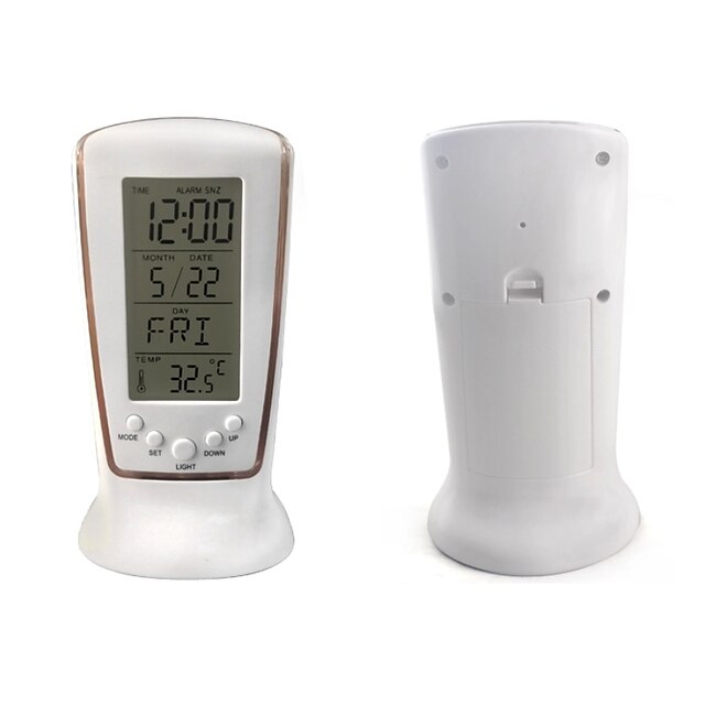  LED Alarm clock White Plastics AAA Batteries Powered Lighting Wake Up Clock / Calendar / date / day / Thermometer