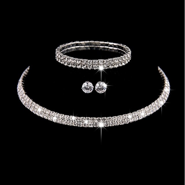  Women's White AAA Cubic Zirconia Bracelet Bangles Choker Necklace Earrings Vintage Style Stylish Simple Rhinestone Earrings Jewelry Silver For Wedding Party Engagement