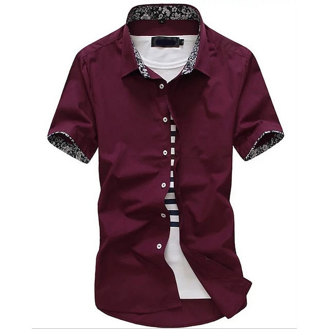  Hombre Camisa Color sólido Cuello Camisero Blanco Negro Vino Azul Marino Manga Corta Diario Delgado Tops Básico