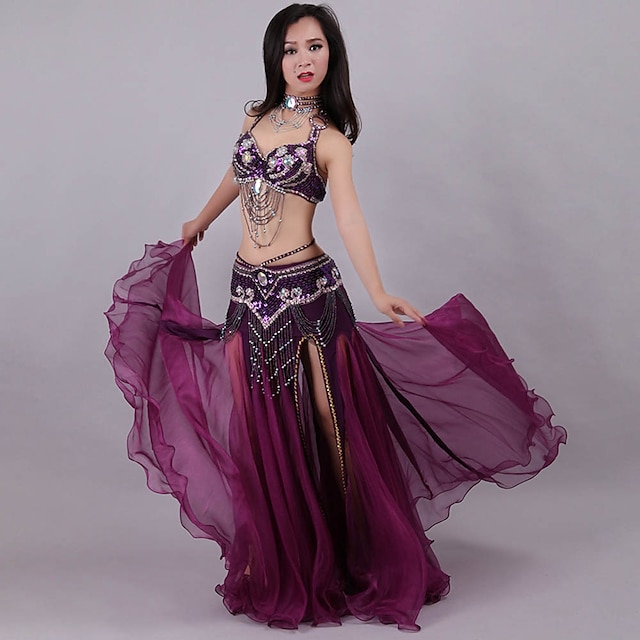 Belly Dance Skirts Crystals / Rhinestones Paillette Women's Training Performance Sleeveless Dropped Polyester
