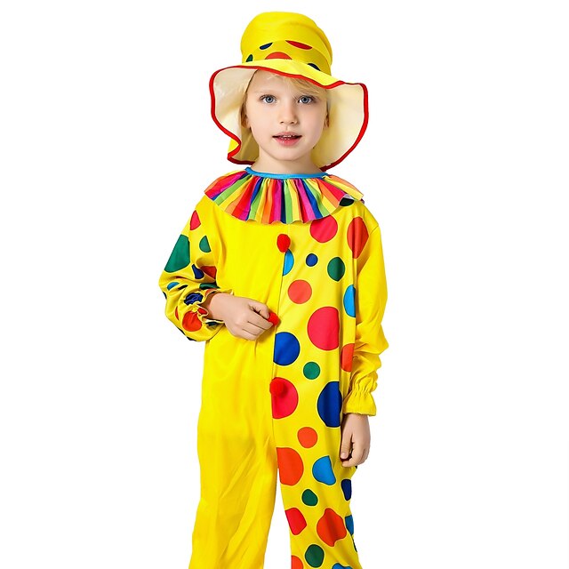  Burlesque Clown Circus Pennywise Party Costume Kid's Boys' Funny & Reluctant Halloween Christmas Halloween Carnival Festival / Holiday Nylon Tactel Yellow Easy Carnival Costumes Polka Dot / Hat / Hat