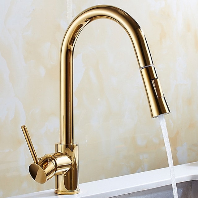  Kitchen Faucet - Single Handle One Hole Electroplated Pull-Out / ­Pull-Down / Tall / ­High Arc Free Standing Ordinary Kitchen Taps