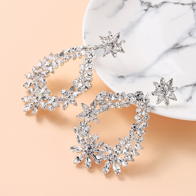  Women's White Cubic Zirconia Drop Earrings Geometrical Fashion Imitation Diamond Earrings Jewelry Silver For Wedding Holiday 1 Pair
