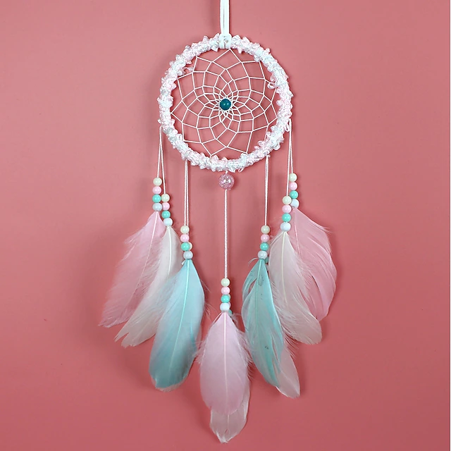 Boho Dream Catcher Handmade Gift Wall Hanging Decor Art Ornament Craft Feather Bead for Kids Bedroom Wedding Festival 55*11cm 6
