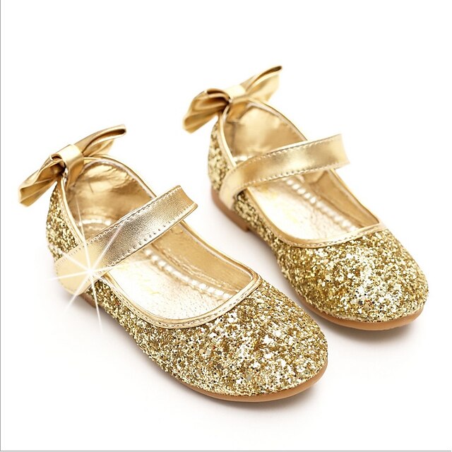 בנות שטוחות נוחות נעליים לילדת הפרחים PU פעוט (9m-4ys) ילדים קטנים (4-7) זהב כסף קיץ & אביב