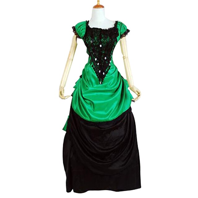  Classic Lolita Victoriansk feriekjole Kjoler Festkjole Dame Pige Satin Fest Skolebal Japansk Cosplay Kostumer Plusstørrelser Customized Sort Balkjole Farveblok Kortærmet Lang Længde