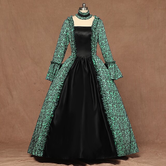  Queen Queen Elizabeth Vintage Rococo Victorian 18th Century Dress Women's Costume Green Vintage Cosplay Party Stage Long Sleeve Floor Length Ball Gown Plus Size
