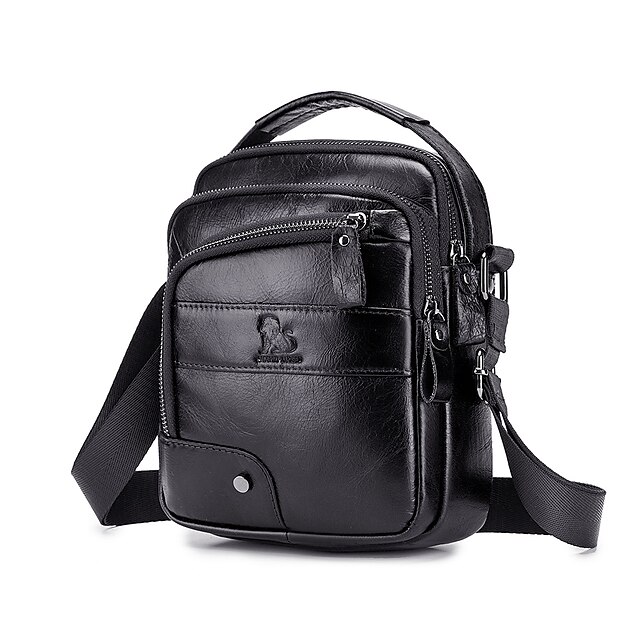  Men's Embossed Shoulder Messenger Bag Cowhide Solid Color Black / Brown / Fall & Winter