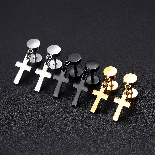  Men's Drop Earrings Dangle Earrings Classic Cross Classic European Platinum Plated Gold Plated Earrings Jewelry Gold / White / Black For Street 1 Pair