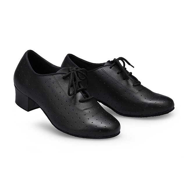  Women's Modern Shoes / Ballroom Shoes Leather Lace-up Heel Splicing Thick Heel Customizable Dance Shoes Black / Performance