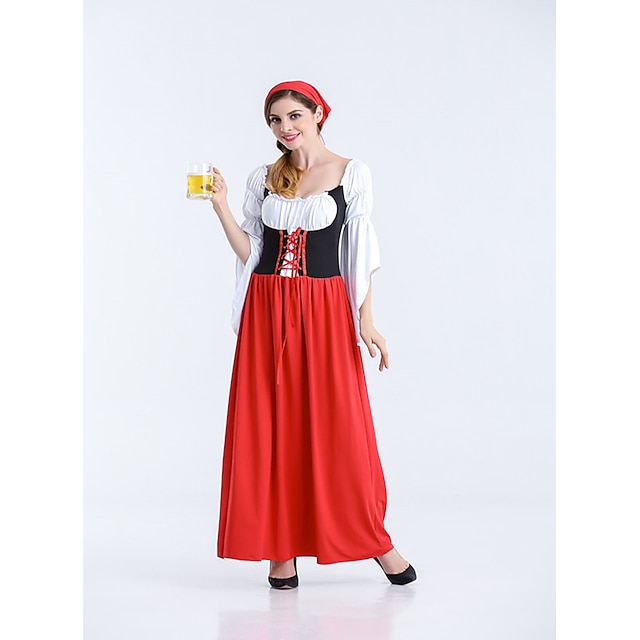  Oktoberfest Dirndl Trachtenkleider Dame Kjole Hodeplagg bayerske Kostume Svart / Rød