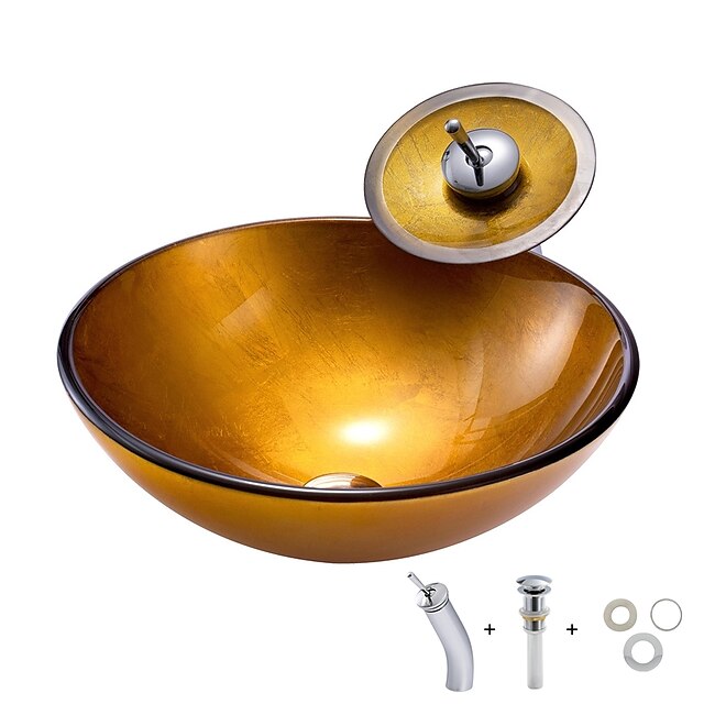  Bathroom Sink / Bathroom Faucet / Bathroom Mounting Ring Contemporary / Antique - Tempered Glass Round Vessel Sink