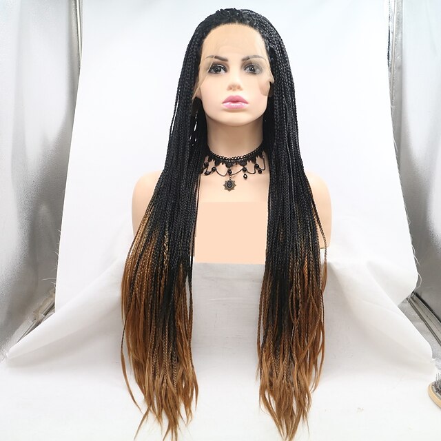  Synthetic Lace Front Wig Dreadlocks / Faux Locs Plaited Layered Haircut Braid Lace Front Wig Long Black / Brown Synthetic Hair 24 inch Women's Women Plait Hair Black Brown Sylvia