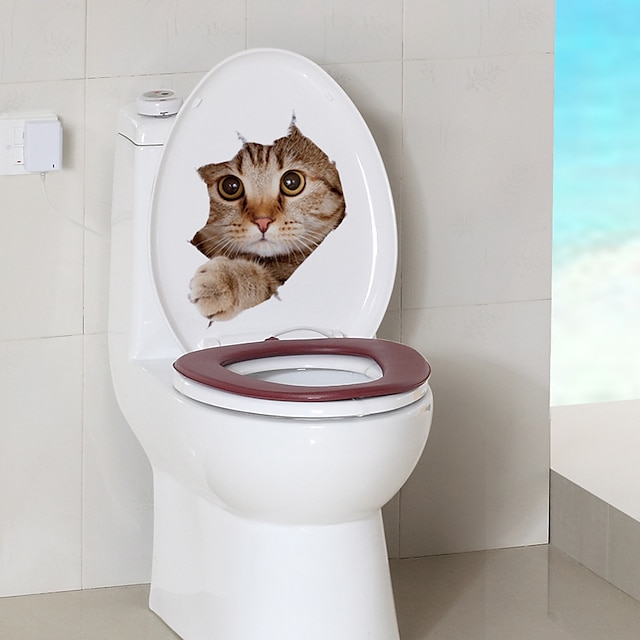  Cute Kitty Toilet Stickers Animal Wall Stickers Removable 20X30cm Stickers Wall Decor  Home Decoration for Bedroom Living Room Office