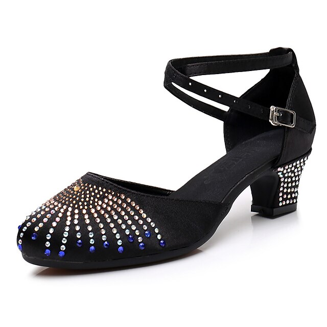  Women's Modern Shoes / Ballroom Shoes Synthetics Ankle Strap Heel Sparkling Glitter / Glitter / Crystals Cuban Heel Customizable Dance Shoes Black / Performance / Practice