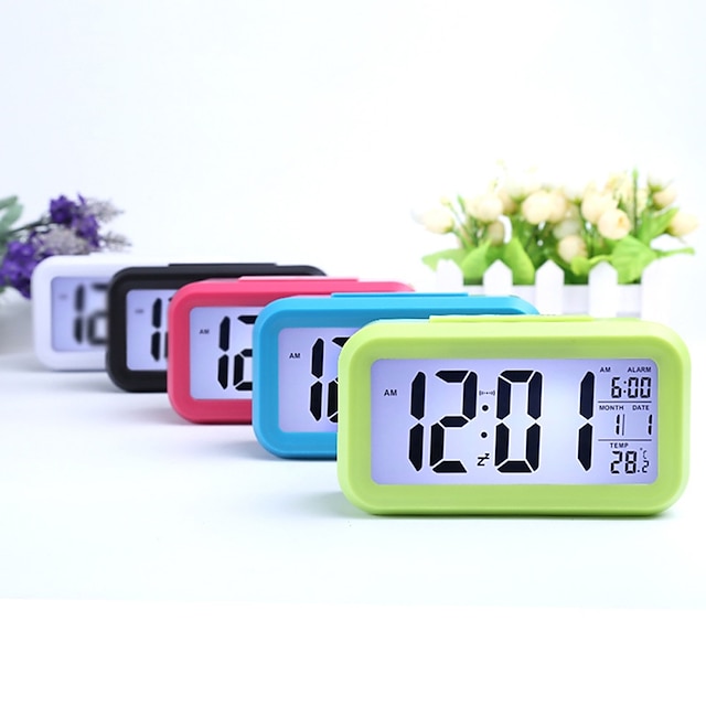  Smart Night Light Digital Alarm Clock with Date Indoor Temperature Battery Operated Bedside Clock Digital Display for Bedroom Desk Gifts Clock