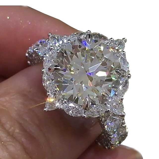  Bandring Ring For Dames Kubieke Zirkonia Synthetische Diamant Feest Lahja Verloving Verzilverd Klassiek HALO plaveien Bruiloft