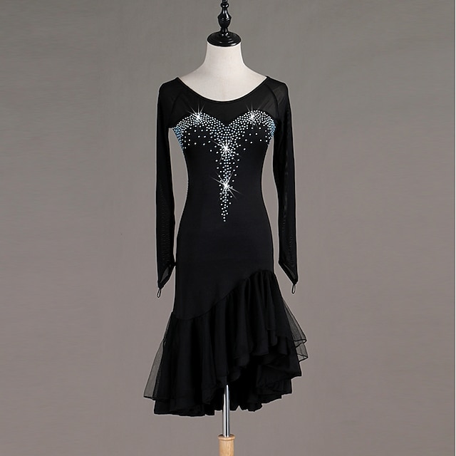  tánc salsa latin táncruha kristályok / strasszok női edzéselőadás hosszú ujjú magas spandex tüll