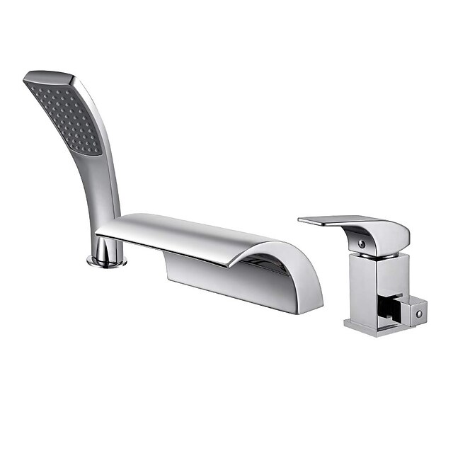  Bathtub Faucet - Contemporary Chrome Roman Tub Ceramic Valve Bath Shower Mixer Taps / Brass / Single Handle Three Holes