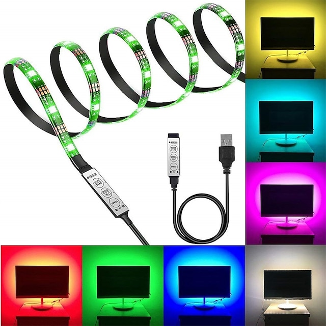 0.5M 5050 RGB Waterproof LED Strip Light 3 Key USB 5V Bar TV Back Lighting Kit