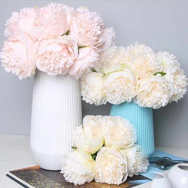  Artificial Flower Plastic Wedding Flowers Bouquet Tabletop Flower Bouquet 5 Branch 32Cm/13“,Fake Flowers For Wedding Arch Garden Wall Home Party Hotel Office Arrangement Decoration