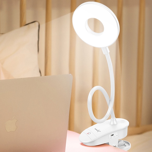  anillo led clip en libro lectura cama lámpara de luz recargable lectura portátil 2w ligereza ajustable flexible 360 ° usb para maquillaje espejo computadora