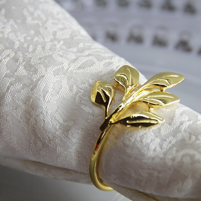  Napkin Ring Metal Flower Classic Solid Colored Table cover Table decorations for Round 4 cm Gold 12 pcs