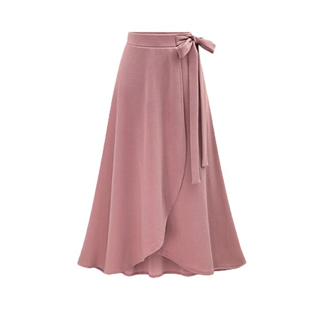  Women's Holiday Boho Plus Size A Line Skirts - Solid Colored Bow / Split High Waist Black Blushing Pink Army Green M L XL / Slim