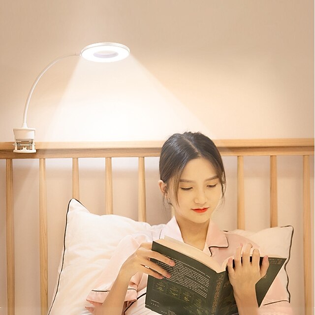 LED Ring Clip On Book Reading Bed Light Lamp Rechargeable Portable