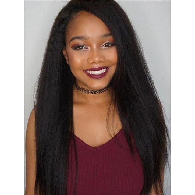  Virgin Human Hair Lace Front Wig Deep Parting style Brazilian Hair kinky Straight Natural Wig 130% 150% 180% Density with Baby Hair Natural Hairline with Clip Glueless With Bleached Knots Women's