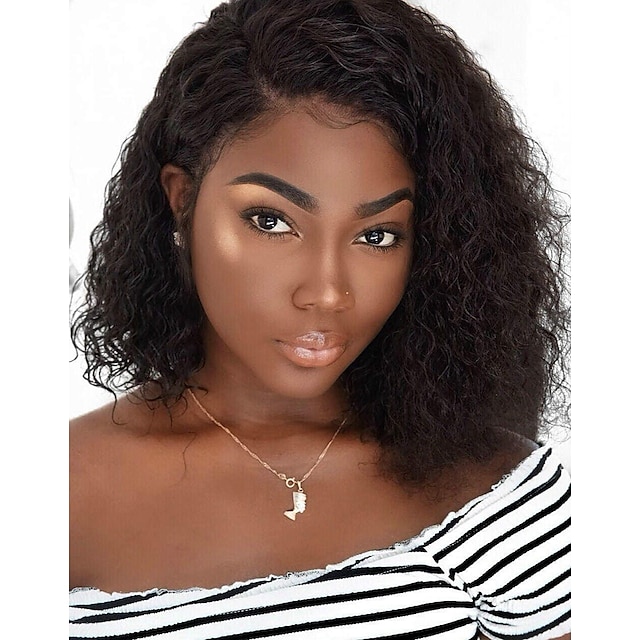  Remy Human Hair Lace Front Wig Deep Parting Brazilian Hair Loose Curl Natural Wig 130% Density with Baby Hair Natural Hairline with Clip Glueless With Bleached Knots For Women's Medium Length Human